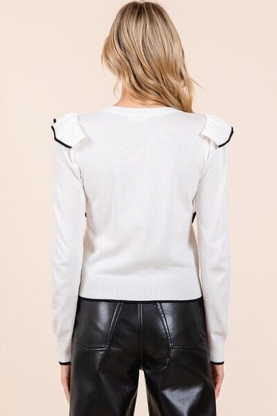 Mittoshop Contrast Trim Ruffled Round Neck Knit Top - Sydney So Sweet