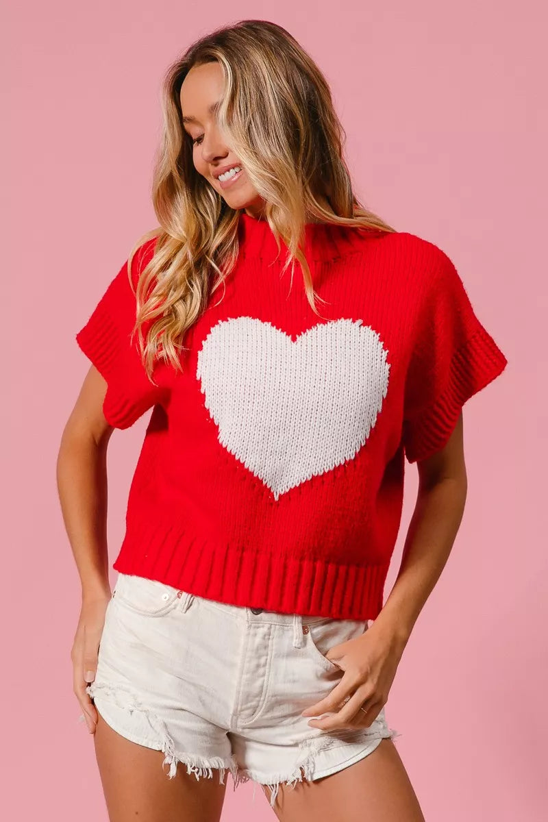 BiBi Rib Banded Heart Pattern Valentines Sweater - Sydney So Sweet