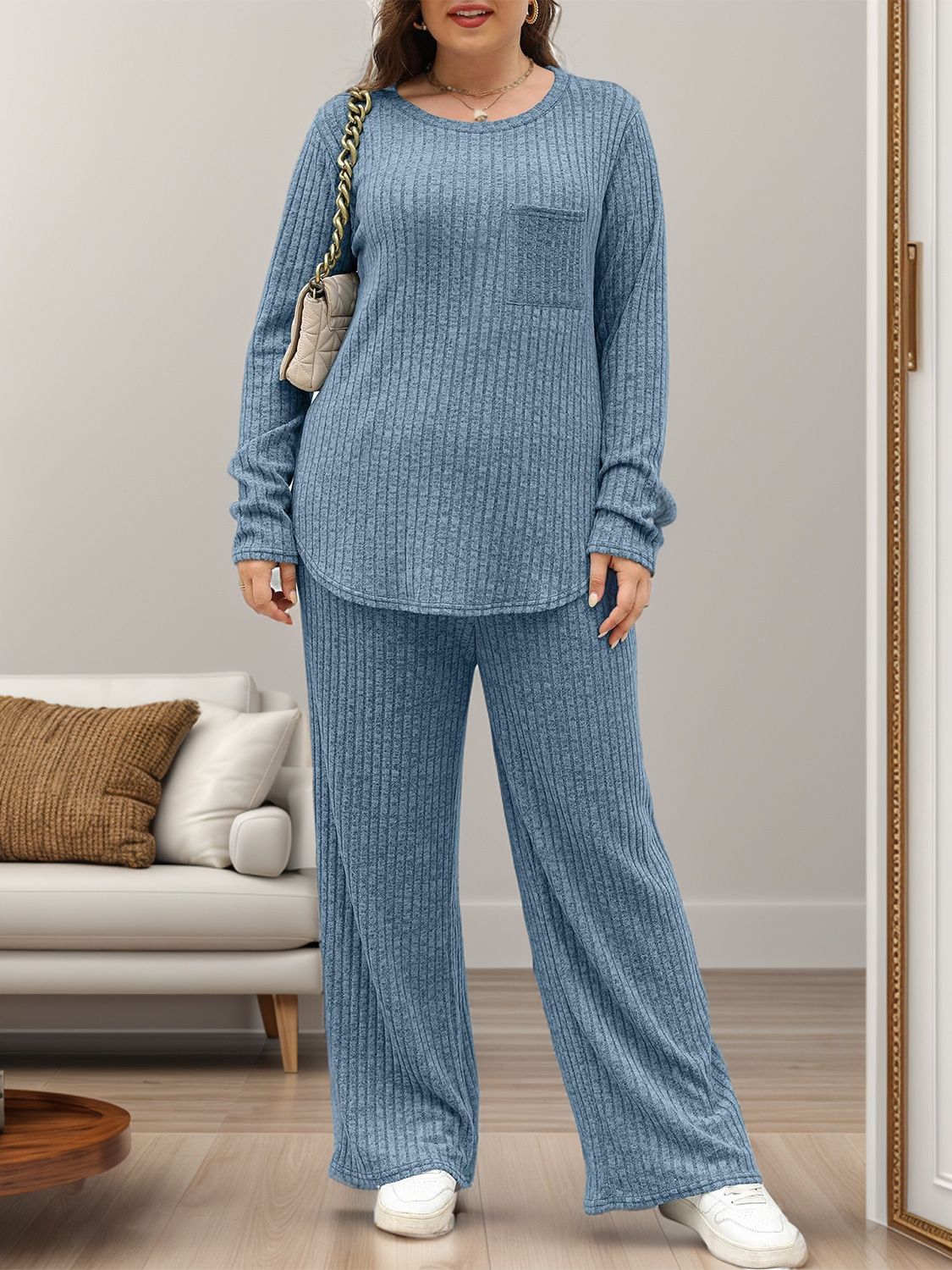 Round Neck Long Sleeve Top and Pants Set - Sydney So Sweet