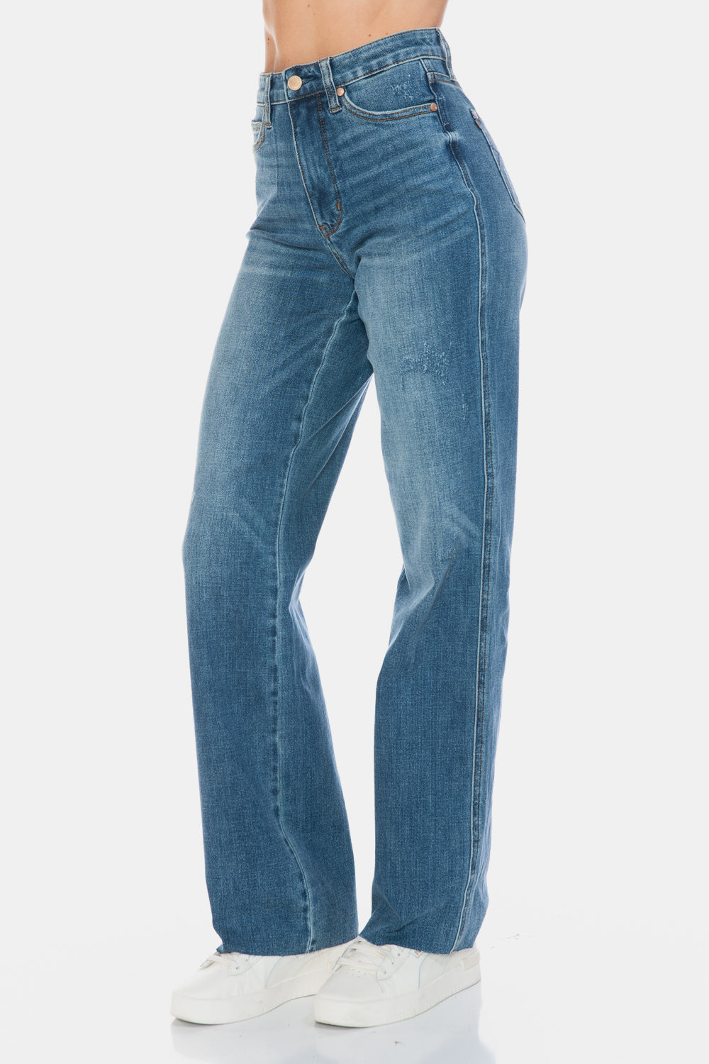 Judy Blue Full Size Tummy Control Cut Raw Hem Straight Jeans - Sydney So Sweet