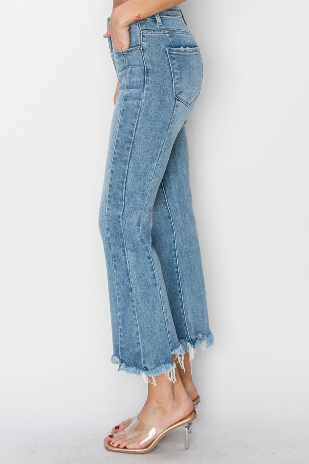 RISEN Full Size High Rise Frayed Hem Flare Jeans - Sydney So Sweet