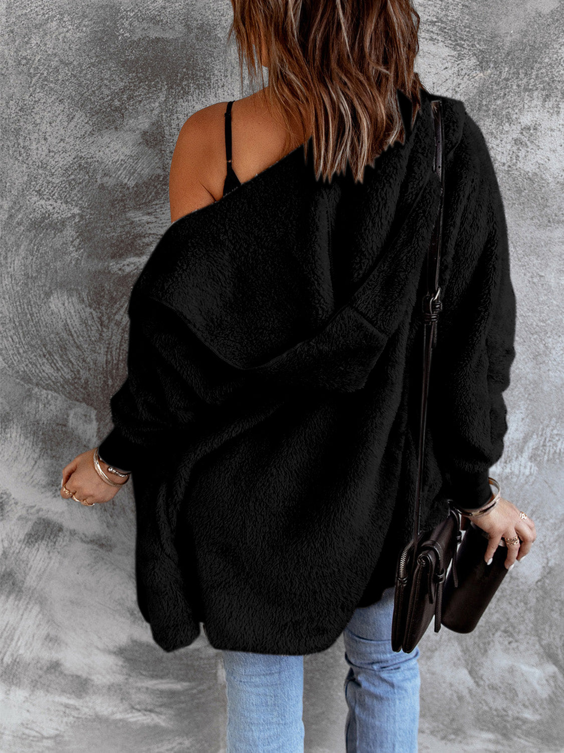 Open Front Hooded Faux Fur Cardigan with Pockets - Sydney So Sweet