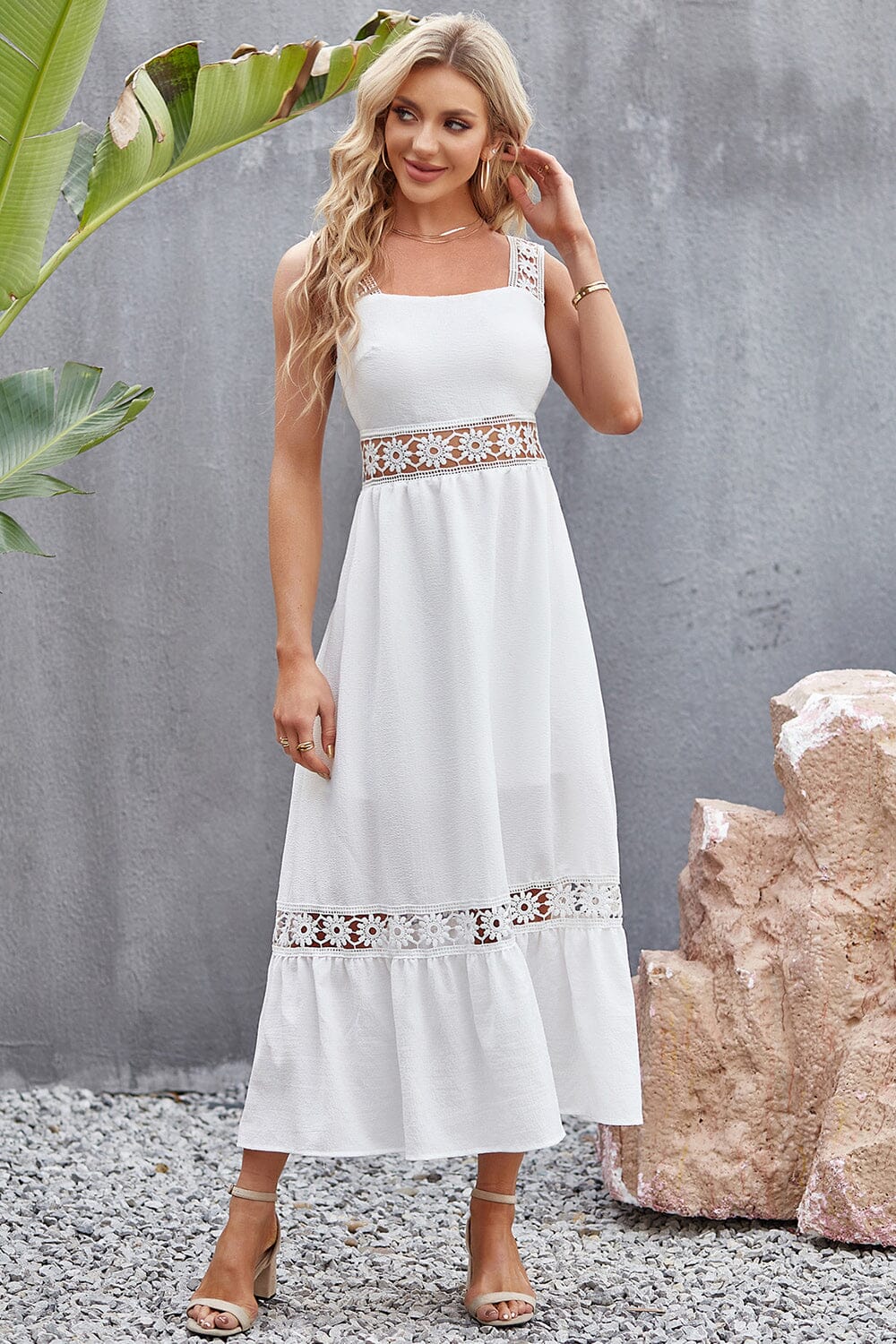 Flower Crochet Wide Strap Midi Dress - Sydney So Sweet