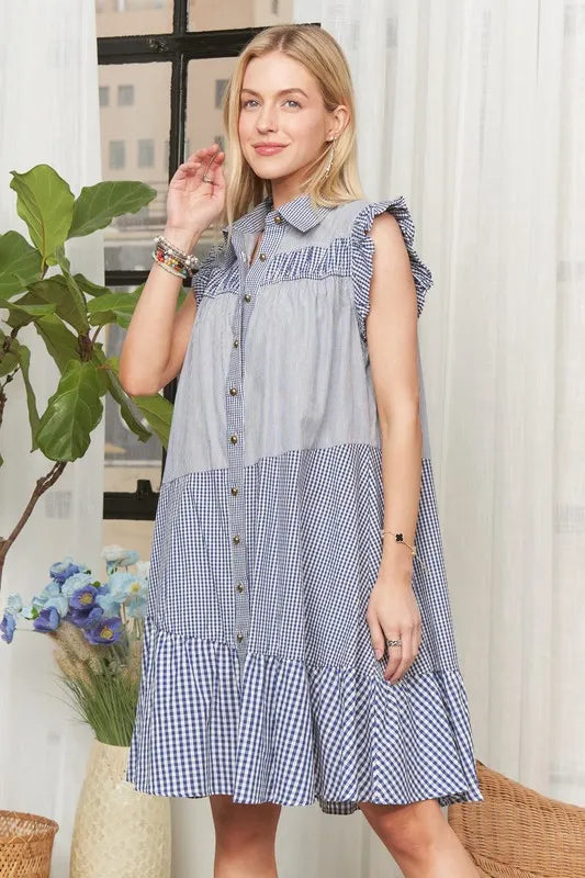 ADORA Button Down Textured Babydoll Dress - Sydney So Sweet