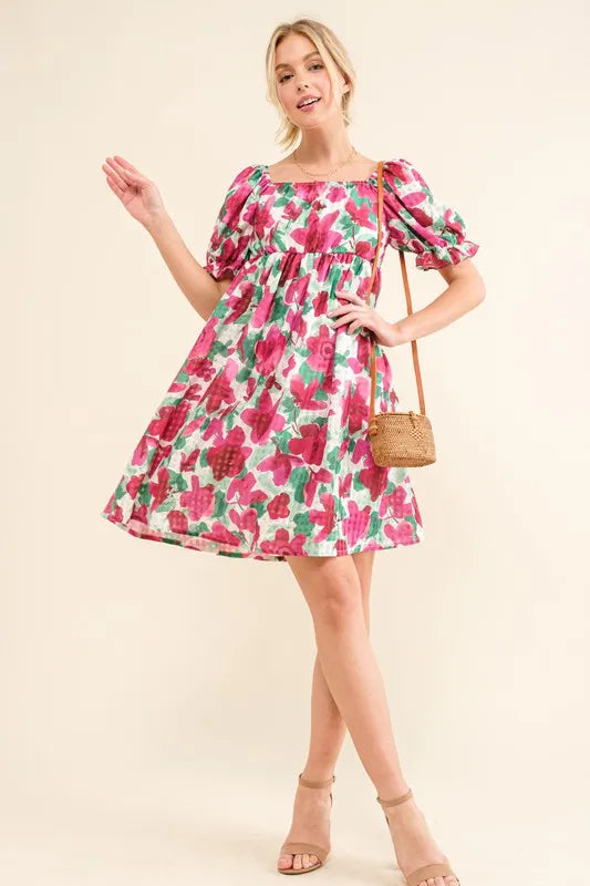 And The Why Smocked Floral Ruffle Short Sleeve Mini Dress - Sydney So Sweet