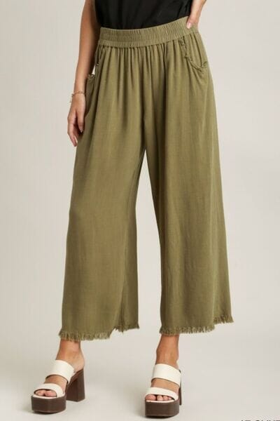Umgee Full Size Linen Blend Elastic Waistband Wide Leg Pants Plus Size - Sydney So Sweet