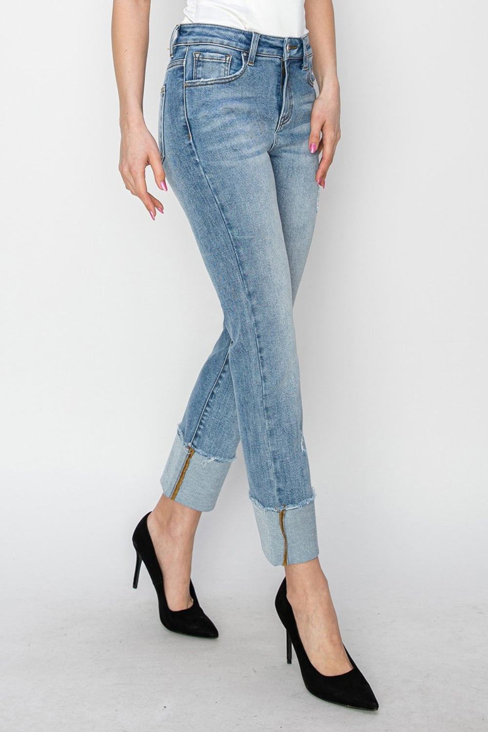 RISEN Full Size High Rise Cuffed Slim Straight Jeans - Sydney So Sweet