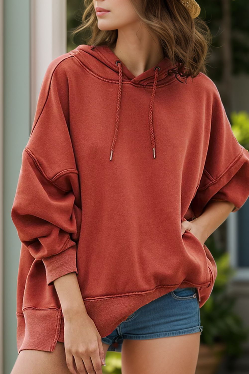 Drawstring Dropped Shoulder Long Sleeve Hoodie - Sydney So Sweet