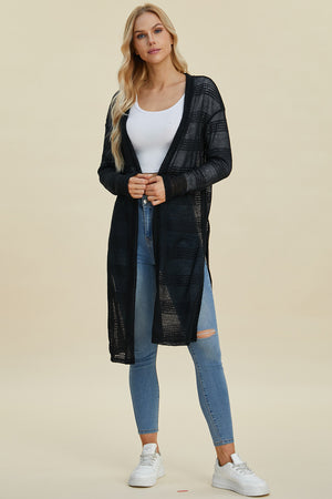 Double Take Full Size Open Front Longline Cardigan - Sydney So Sweet