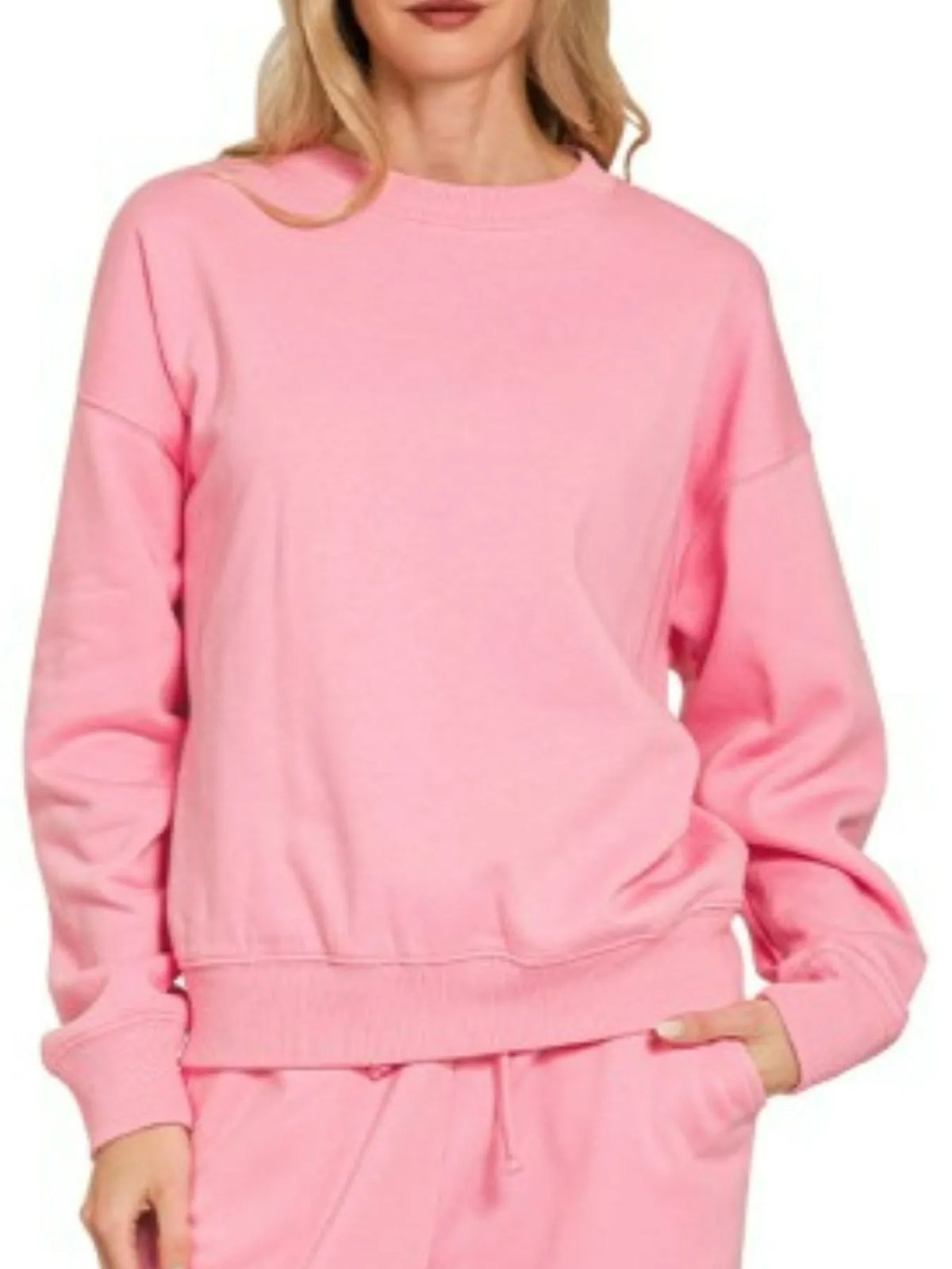 Zenana Fleece Long Sleeve Top and Sweatpants Set - Sydney So Sweet
