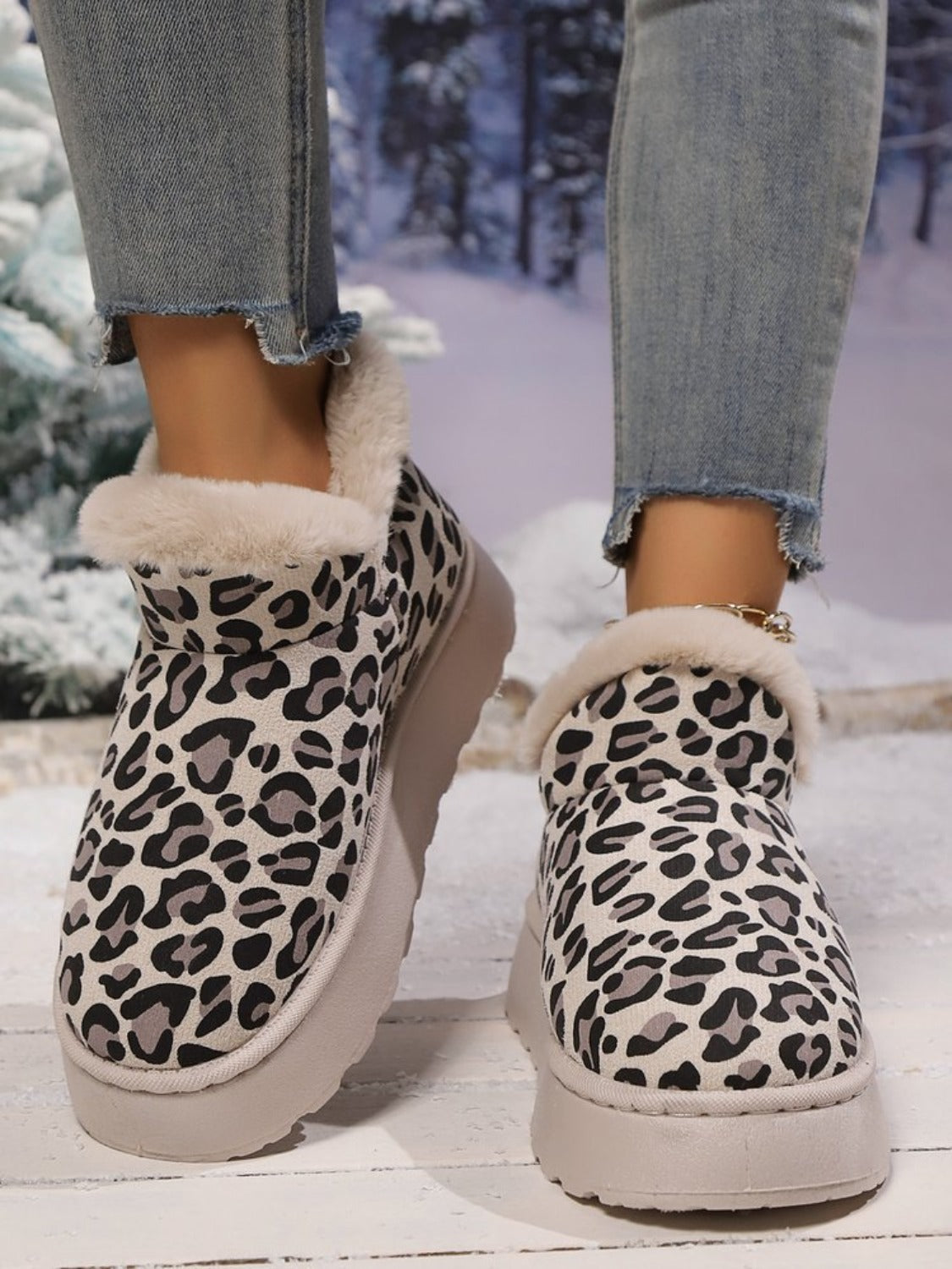 Thermal Leopard Round Toe Platform Boots - Sydney So Sweet