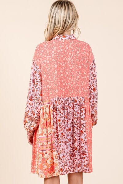 Mittoshop Floral Button Detail Long Sleeve Shirt Dress - Sydney So Sweet