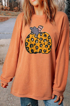 Leopard Pumpkin Women's Graphic Long Sleeve Sweatshirt - Sydney So Sweet