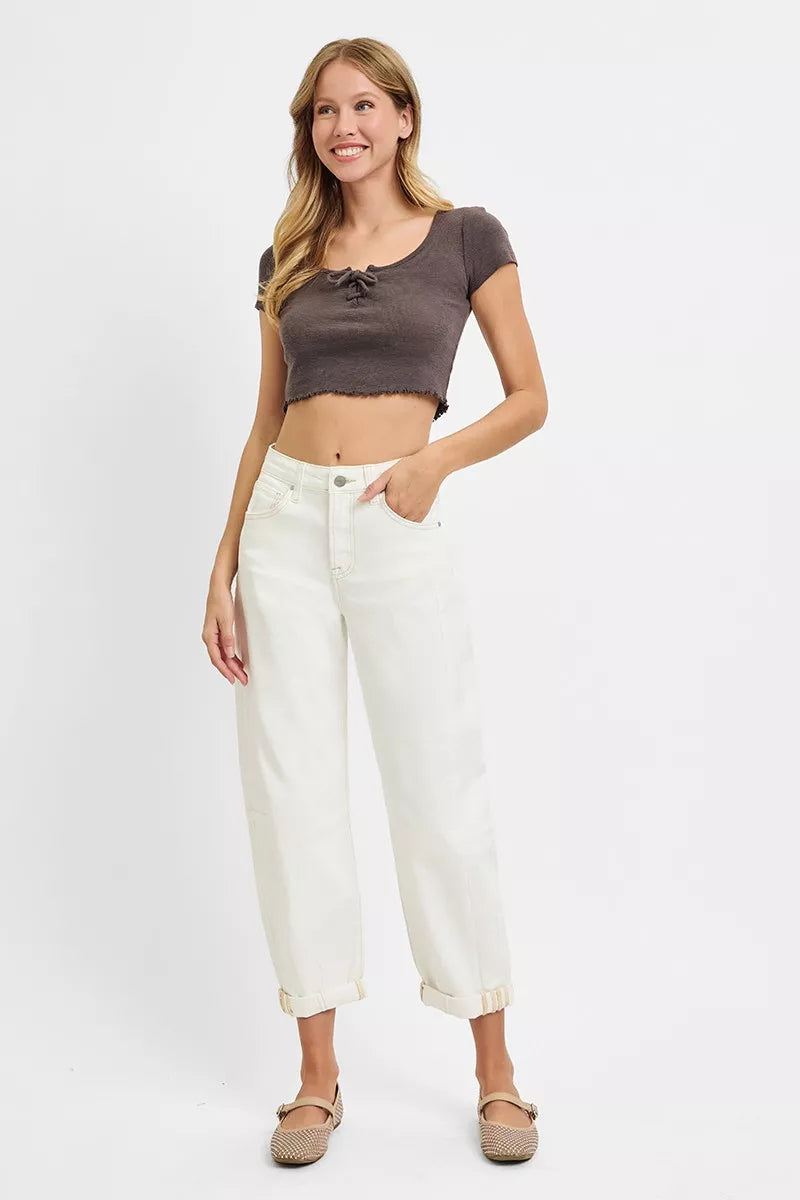 RISEN Full Size High Rise Barrel Cropped Jeans Plus Size - Sydney So Sweet