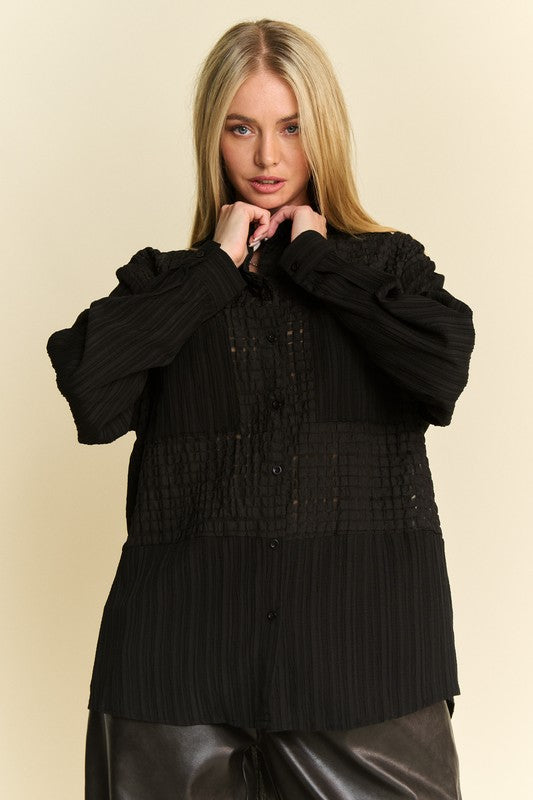 Davi & Dani Crinkled Jacquard Button Down Shirt - Sydney So Sweet