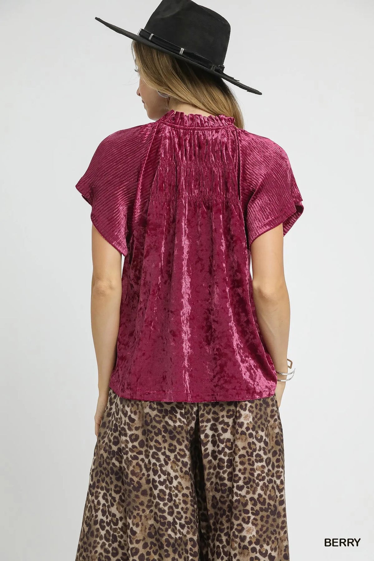 Umgee Crushed Velvet Pleated Blouse - Sydney So Sweet