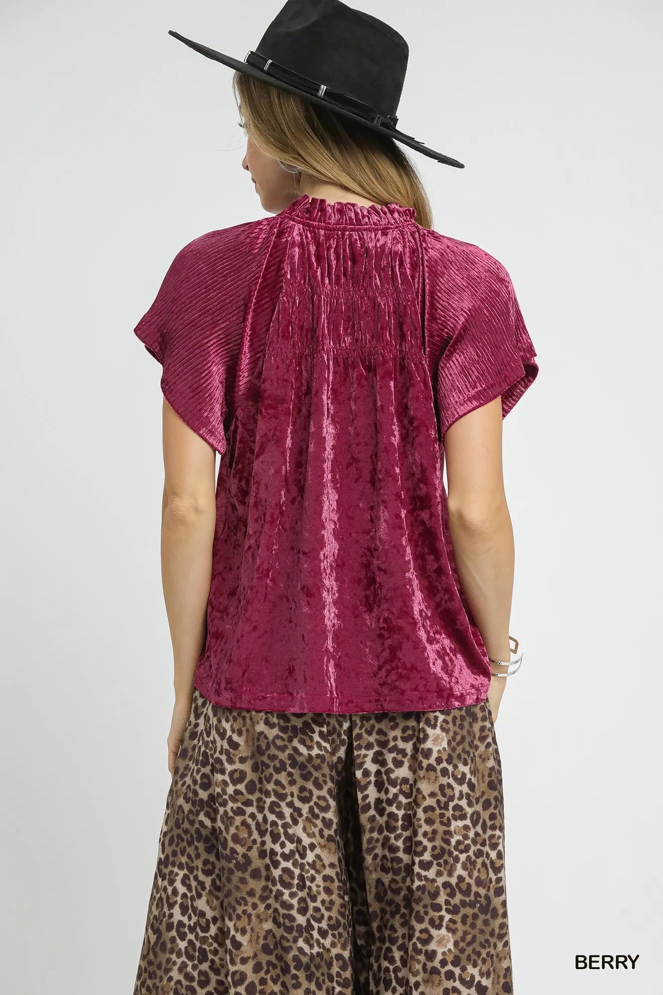Umgee Crushed Velvet Pleated Blouse - Sydney So Sweet