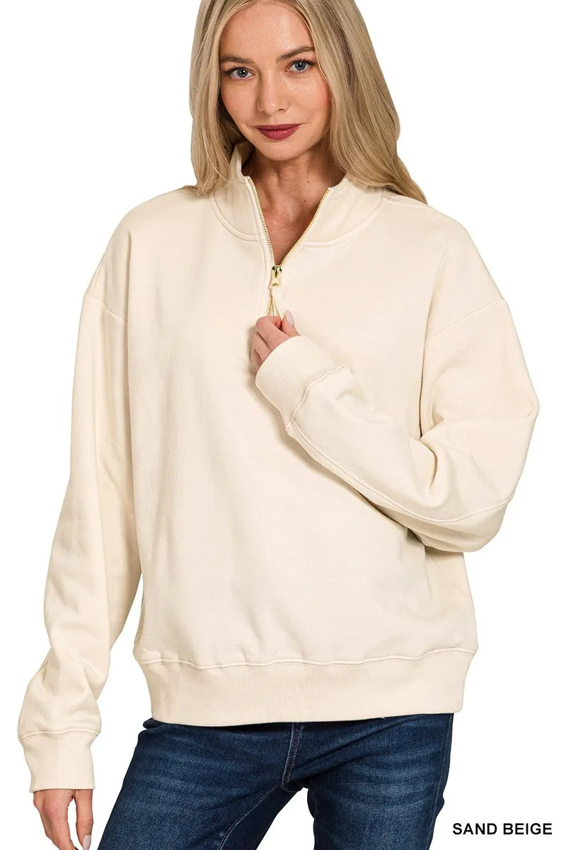 Zenana Fleece Half Zip Sweatshirt - Sydney So Sweet