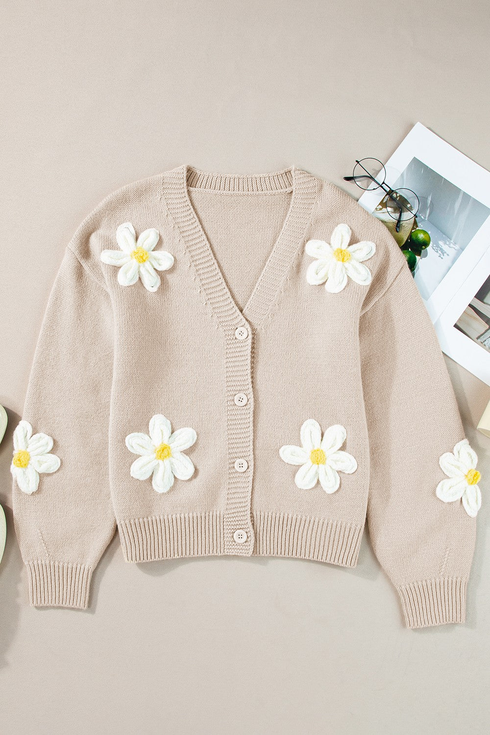 Flower Dropped Shoulder Long Sleeve Cardigan - Sydney So Sweet