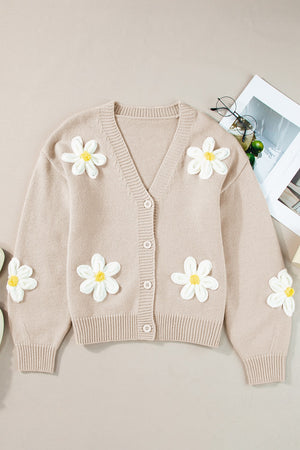 Flower Dropped Shoulder Long Sleeve Cardigan - Sydney So Sweet