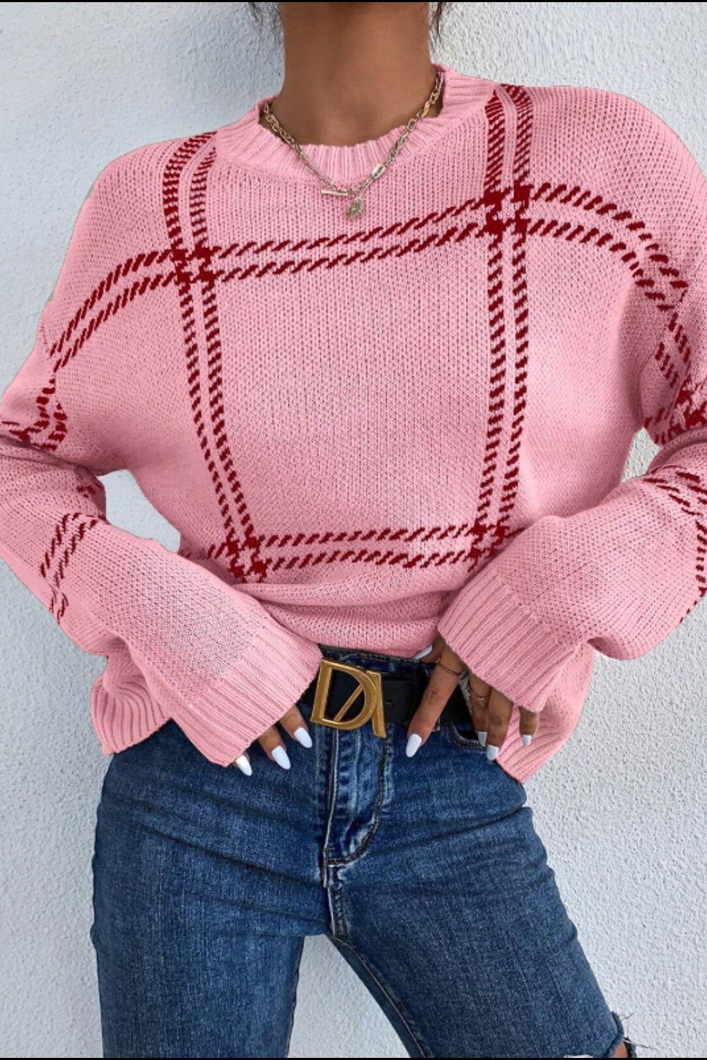 Contrast Round Neck Long Sleeve Sweater - Sydney So Sweet