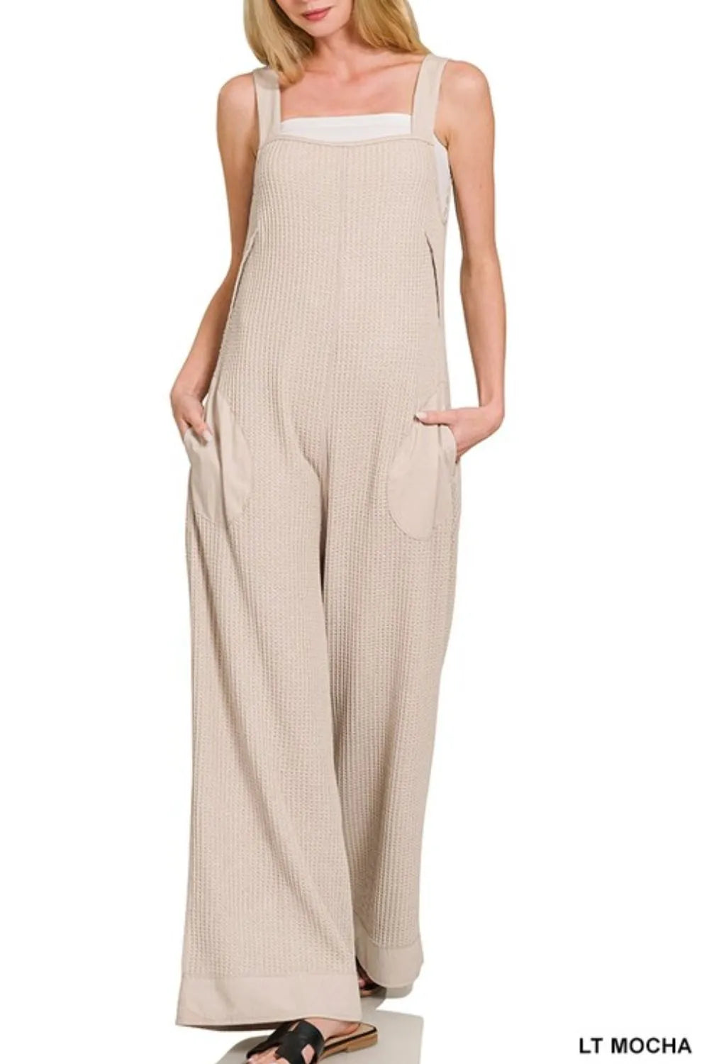 Zenana Knit Waffle Wide Leg Overalls - Sydney So Sweet