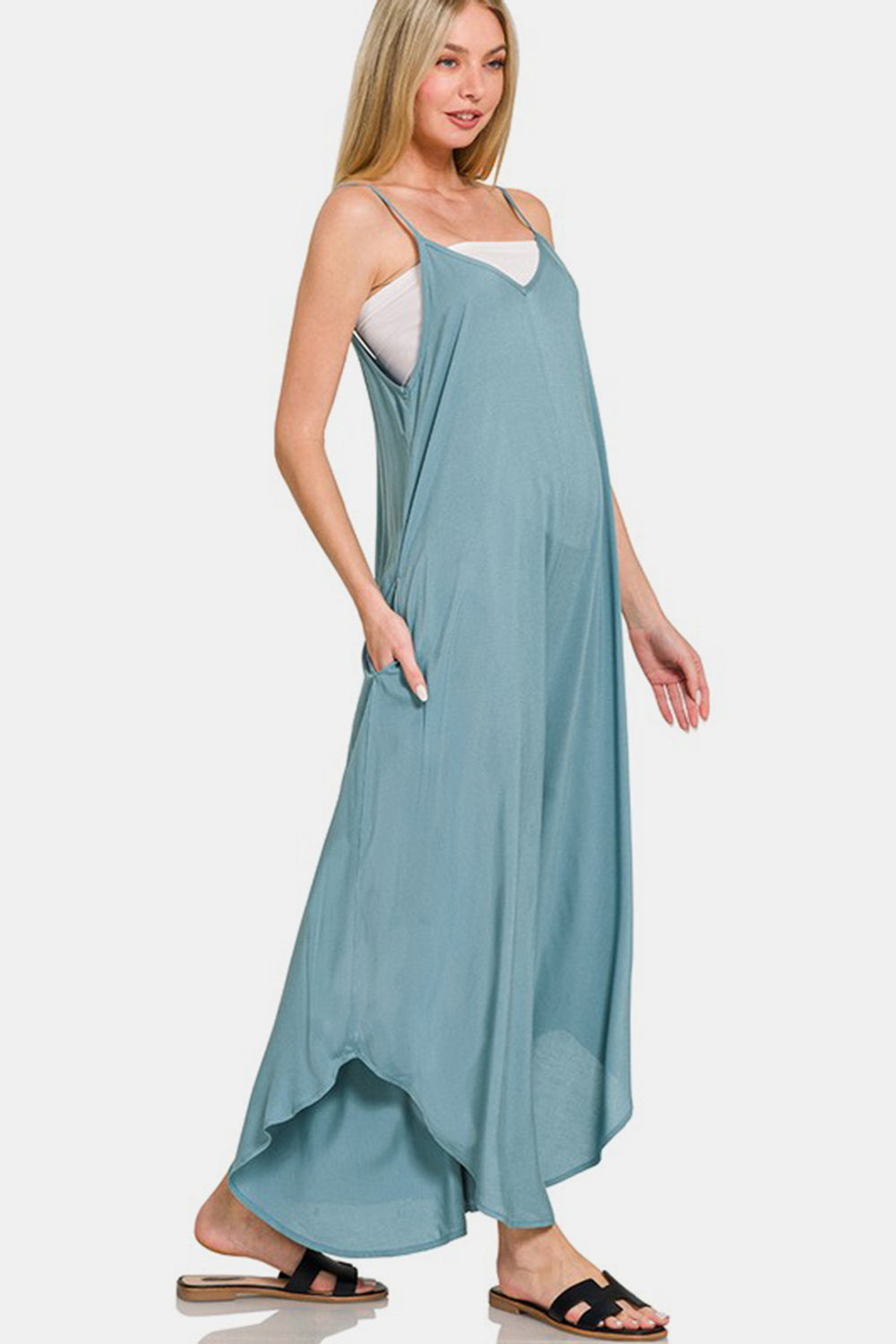 Zenana Spaghetti Strap Wide Leg Overalls with Pockets - Sydney So Sweet