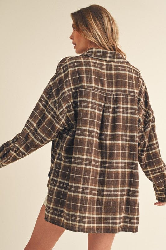 Aemi + Co Side Slit High-Low Plaid Long Sleeve Polo Shirt - Sydney So Sweet