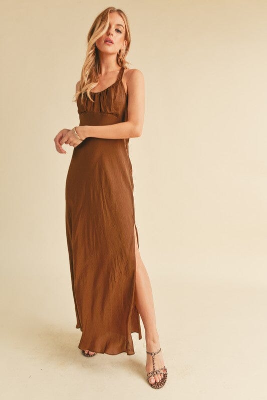 Aemi + Co Ruched Side Slit Cutout Back Maxi Cami Dress - Sydney So Sweet