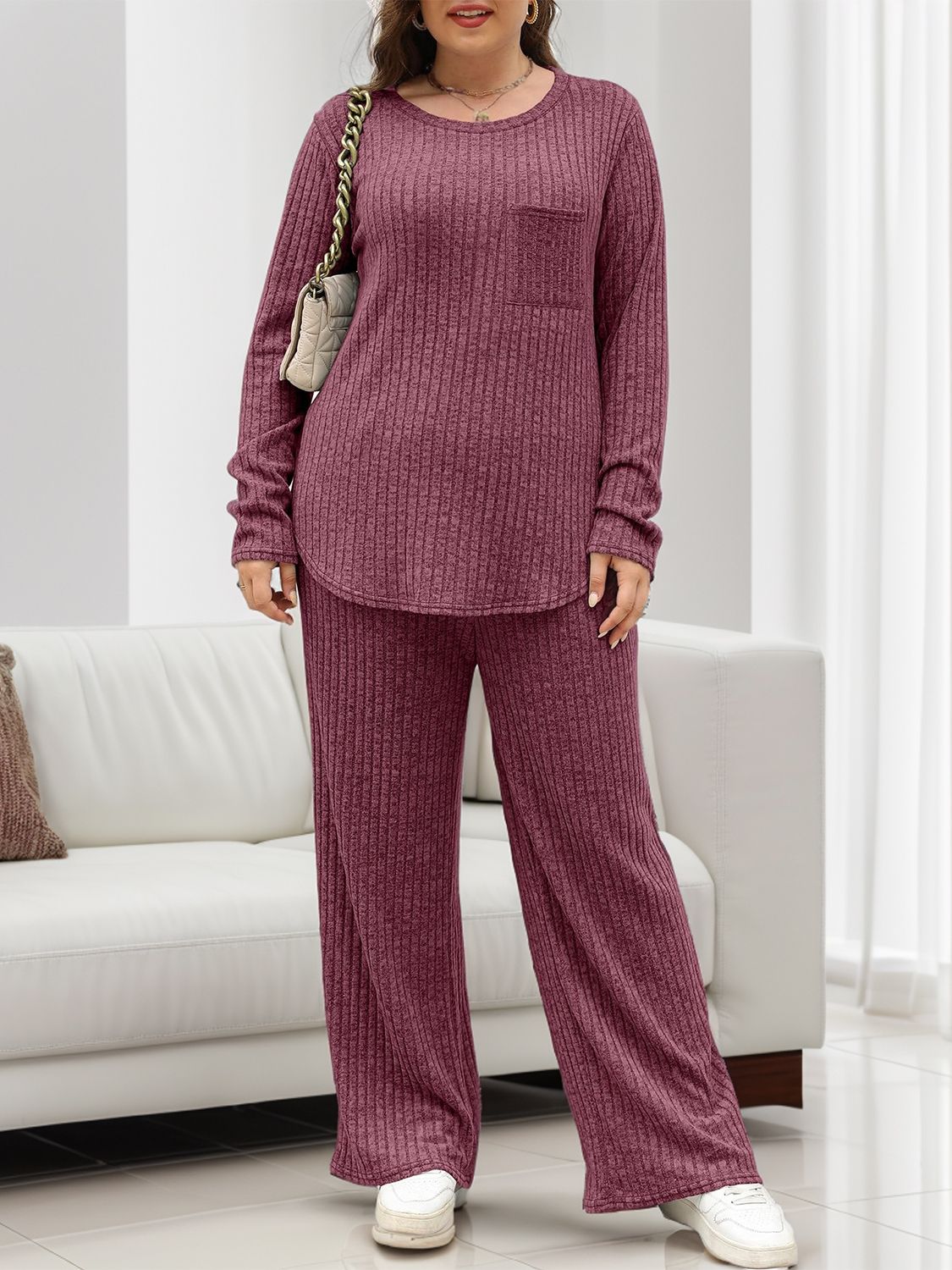 Round Neck Long Sleeve Top and Pants Set - Sydney So Sweet