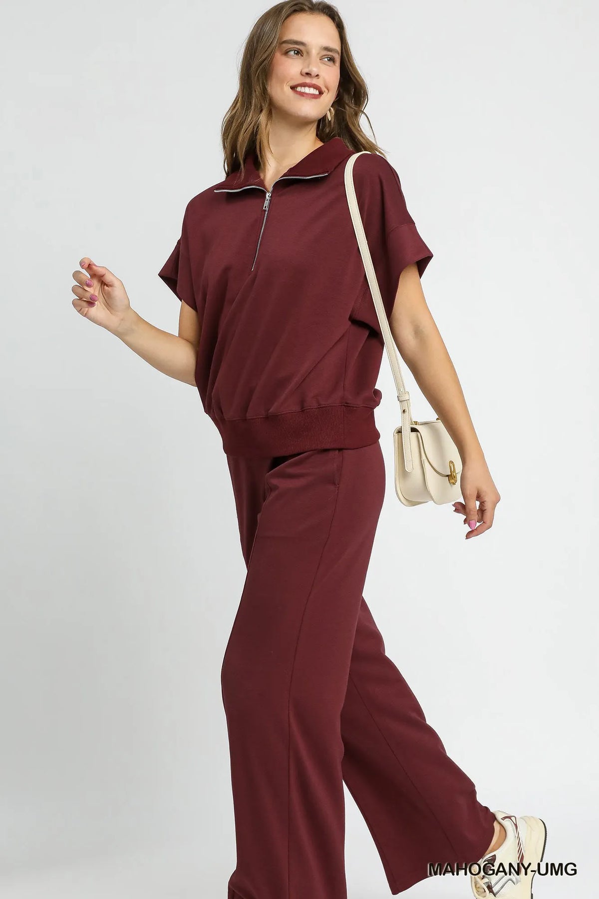 Umgee Full Size Half-Zip Short Sleeve Top Plus Size - Sydney So Sweet