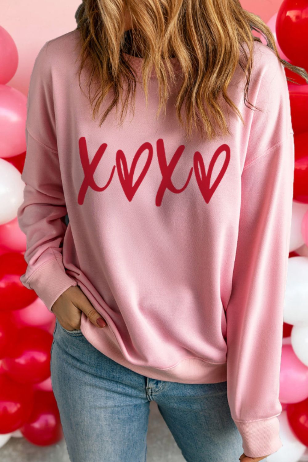 Valentine’s Day XOXO Round Neck Drop Shoulder Sweatshirt - Sydney So Sweet