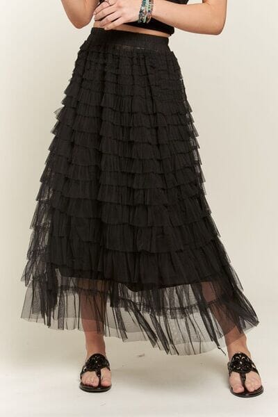 ADORA Elastic Waist Layered Mesh Midi Skirt - Sydney So Sweet