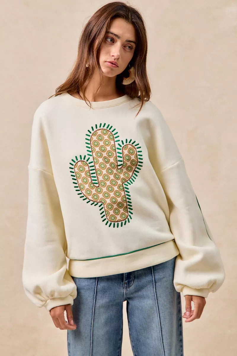 BiBi Cactus Embroidered Fleece Sweatshirt - Sydney So Sweet