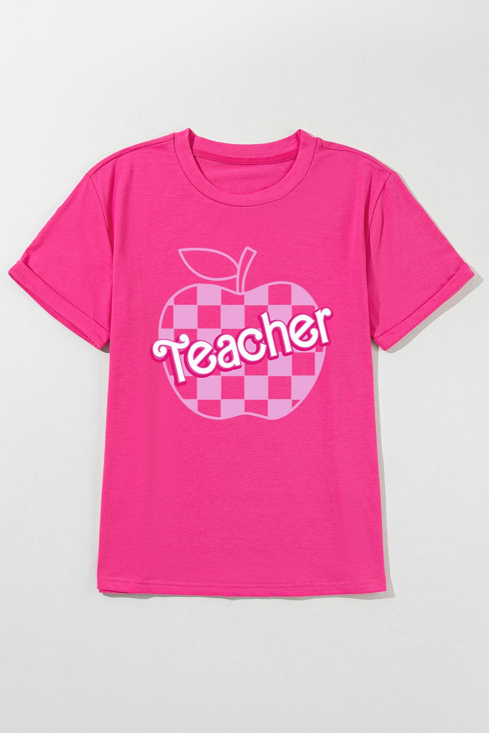 Hot Pink Teacher Apple Short Sleeve Women's Graphic T-Shirt - Sydney So Sweet