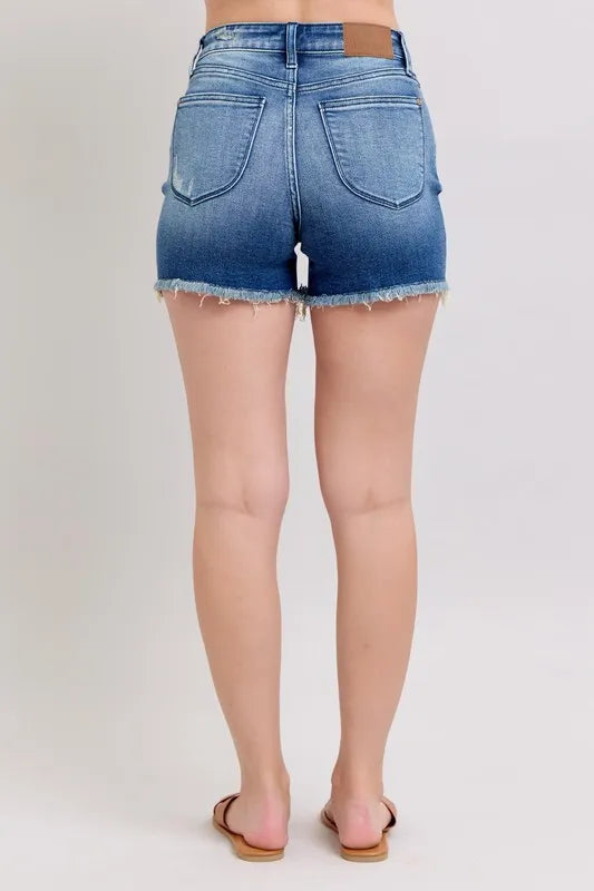 Judy Blue Full Size V-Front Denim Shorts with Shield Pockets Plus Size - Sydney So Sweet