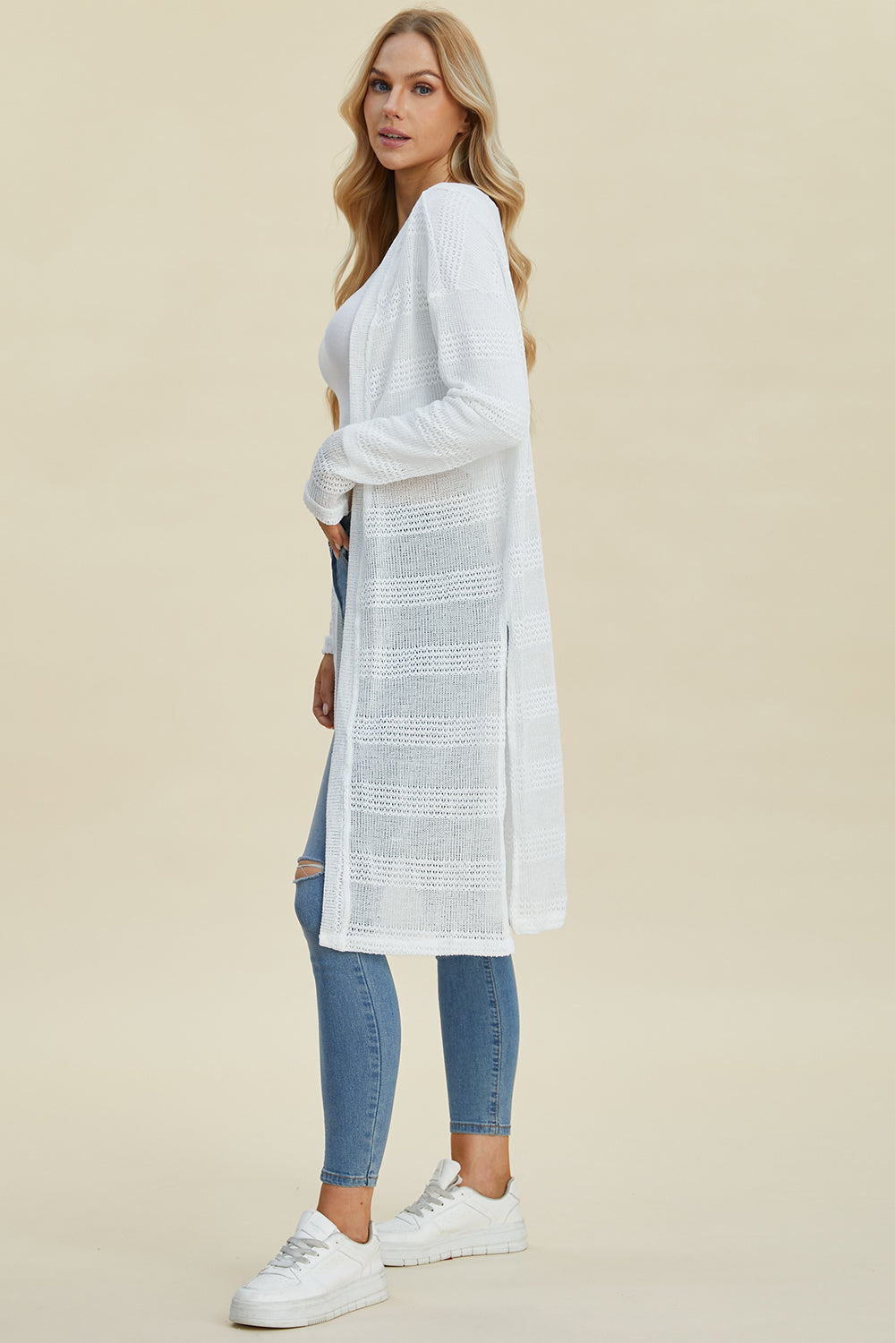 Double Take Full Size Open Front Longline Cardigan - Sydney So Sweet