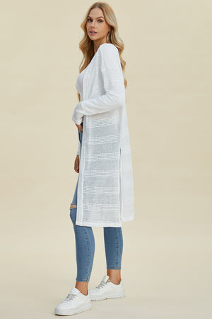 Double Take Full Size Open Front Longline Cardigan - Sydney So Sweet