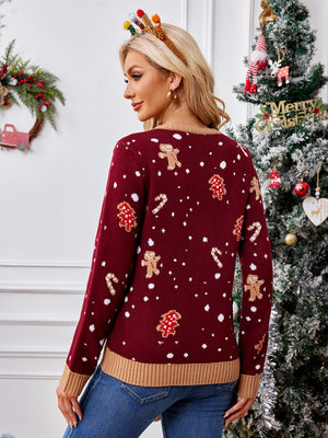 Gingerbread Round Neck Long Sleeve Sweater - Sydney So Sweet