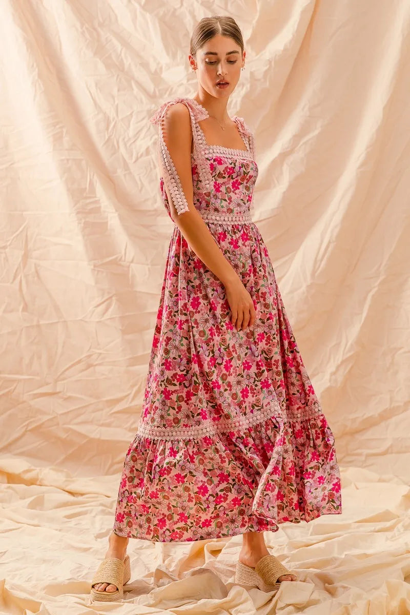 SO ME Floral Maxi Dress With Ribbon Tie Lace Strap - Sydney So Sweet