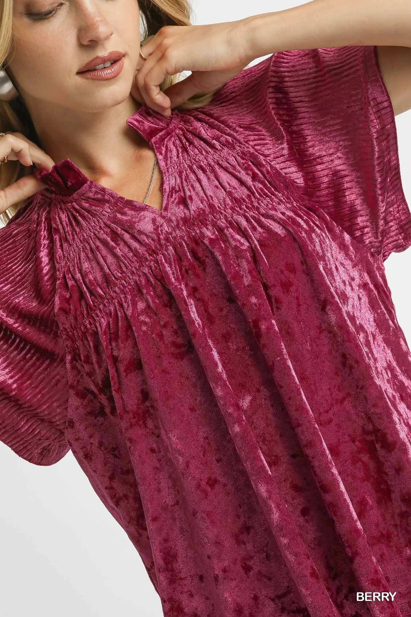Umgee Crushed Velvet Pleated Blouse - Sydney So Sweet