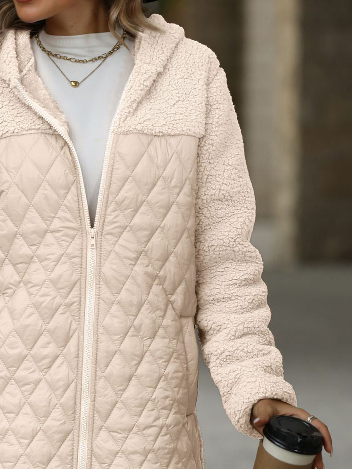 Texture Zip Up Long Sleeve Hooded Coat - Sydney So Sweet