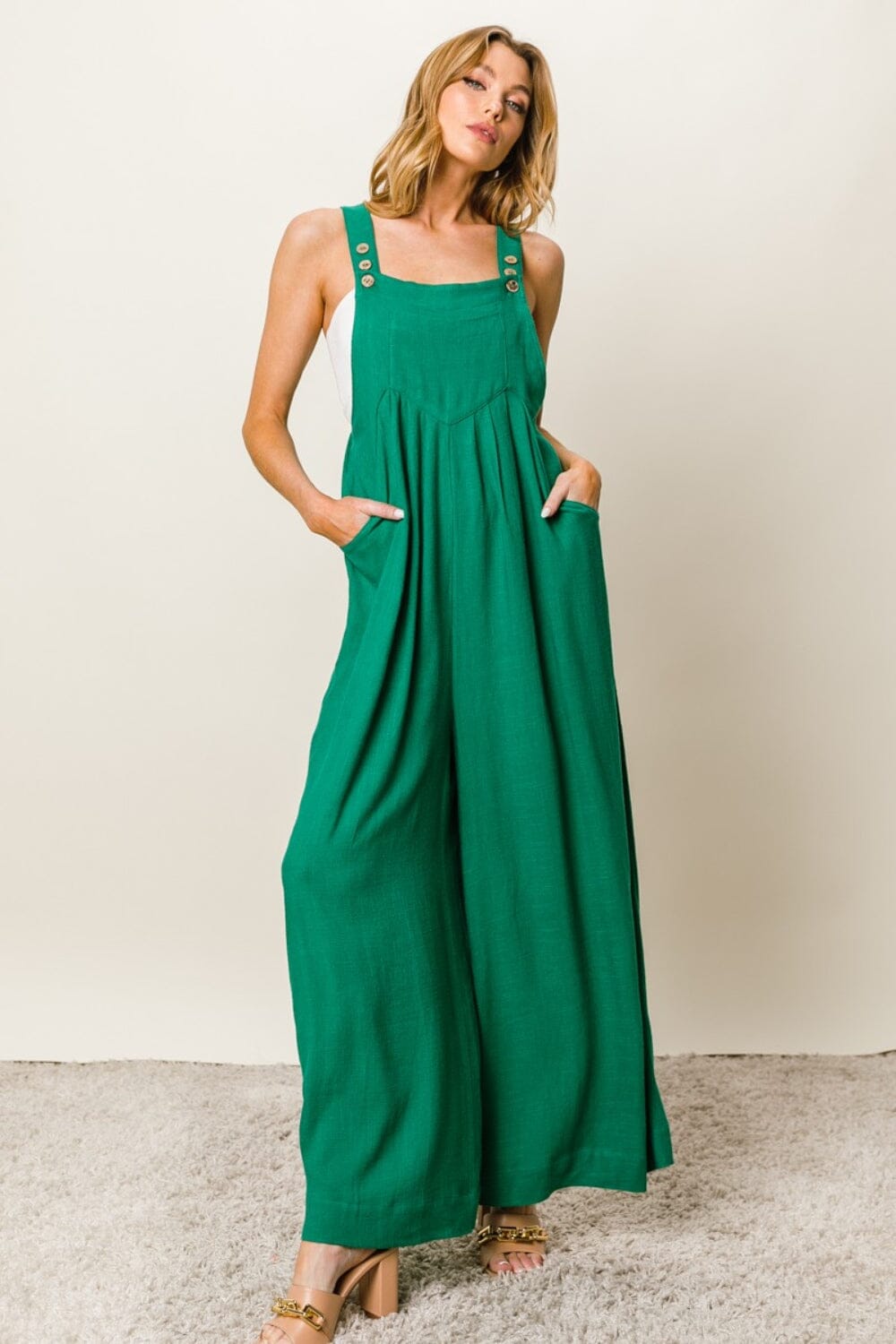 BiBi Texture Sleeveless Wide Leg Jumpsuit - Sydney So Sweet