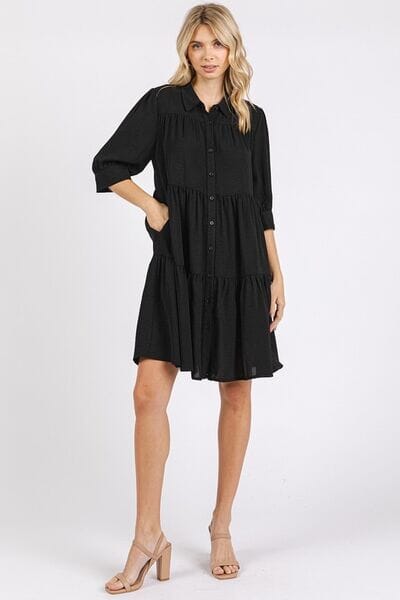 Mittoshop Button Detail Collared Neck Tiered Shirt Dress - Sydney So Sweet