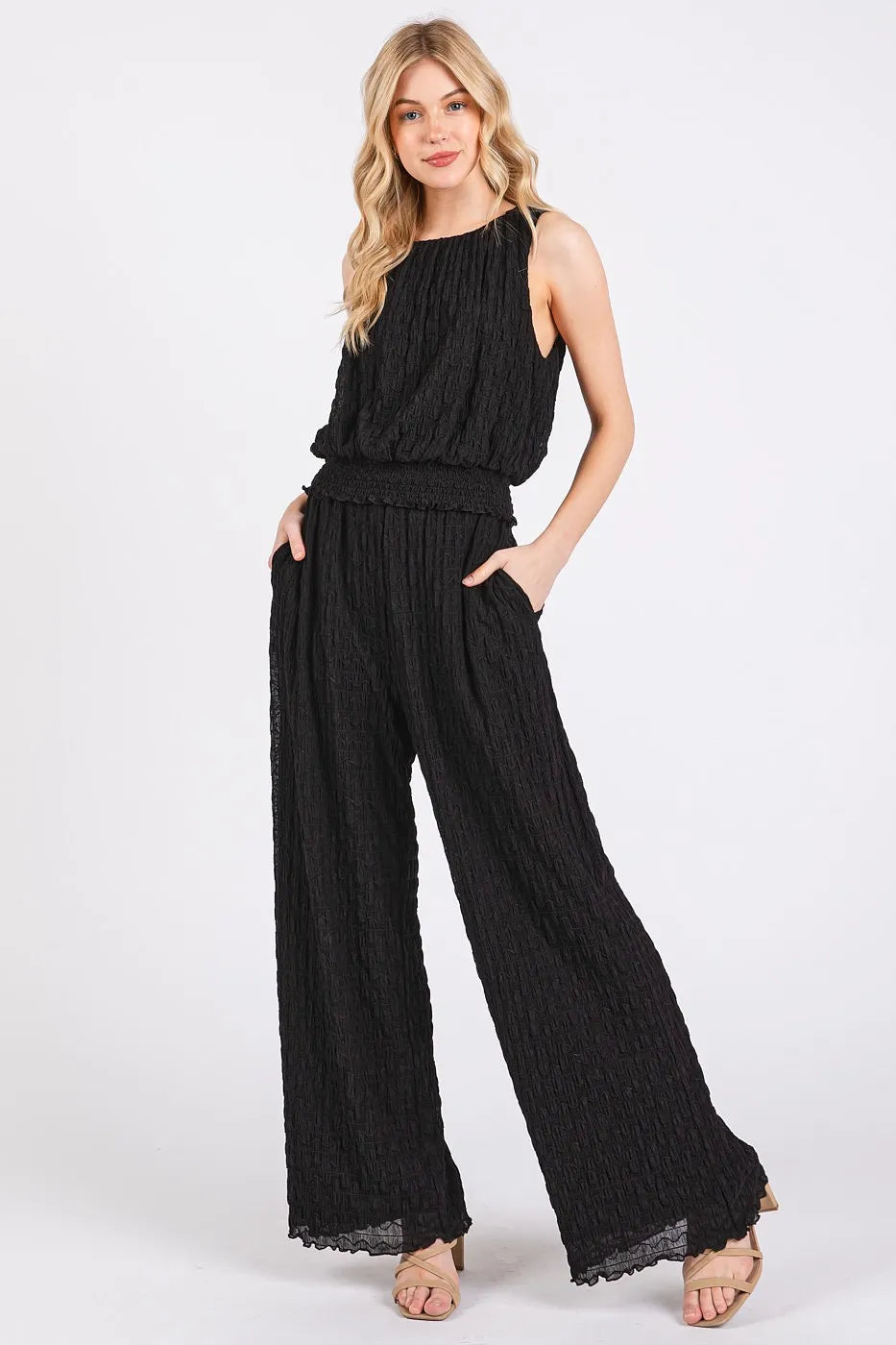 Mittoshop Textured Stretchy Crop Tank and Pants Set - Sydney So Sweet