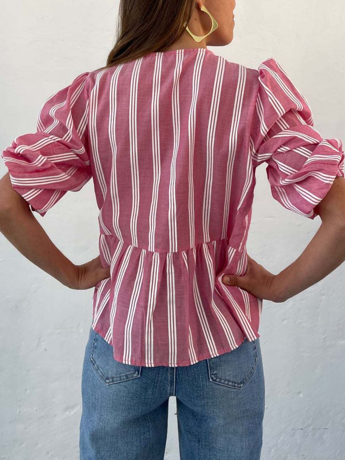 Tied Round Neck Balloon Sleeve Shirt - Sydney So Sweet