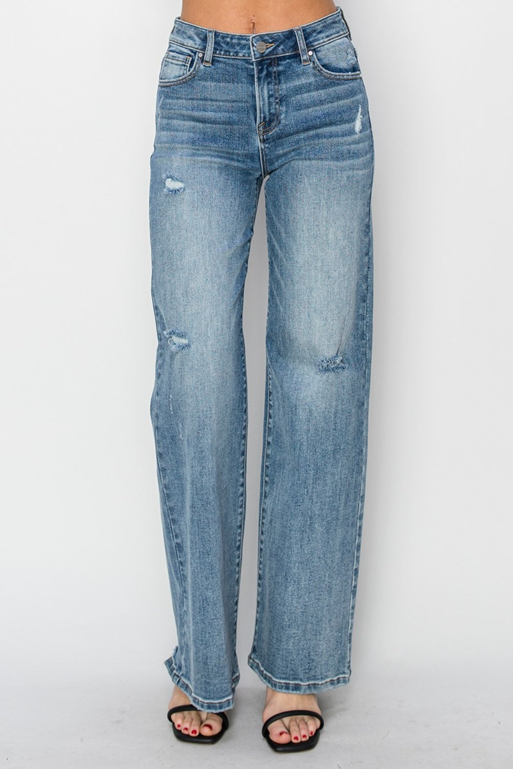 RISEN Full Size High Waist Distressed Wide Leg Jeans - Sydney So Sweet