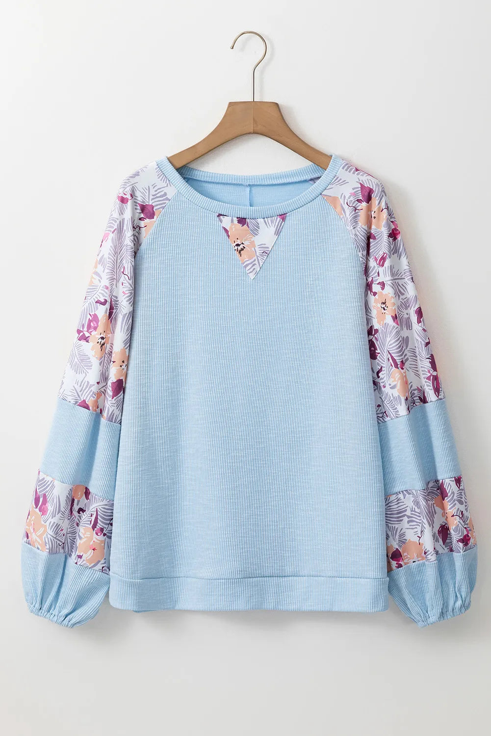 Printed Round Neck Balloon Sleeve Blouse - Sydney So Sweet