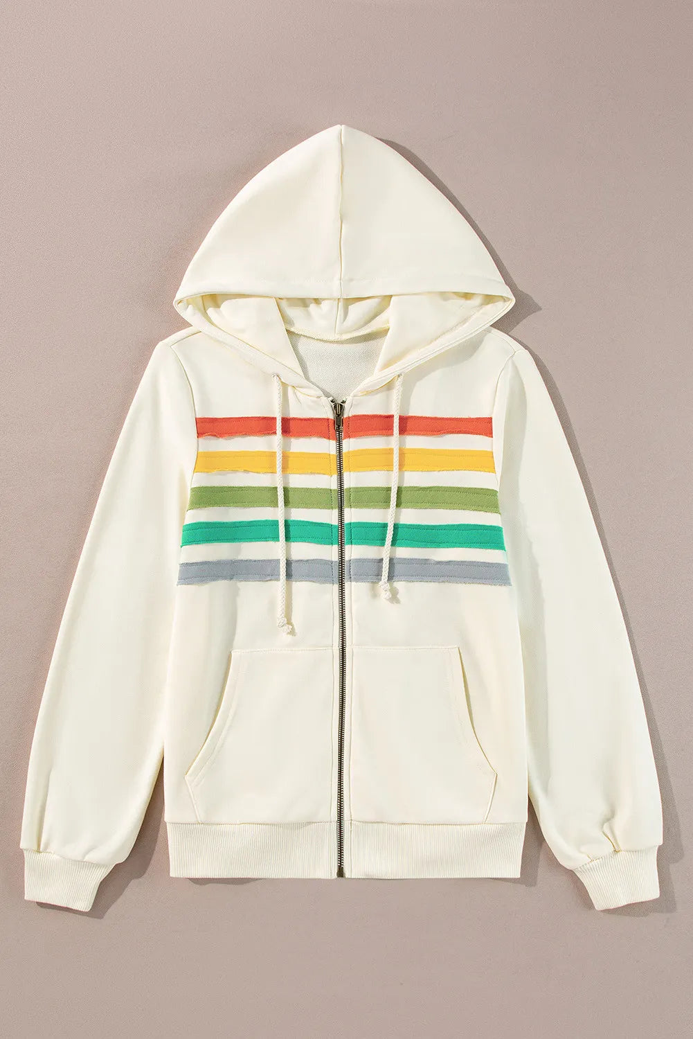 Drawstring Contrast Zip Up Long Sleeve Hoodie - Sydney So Sweet