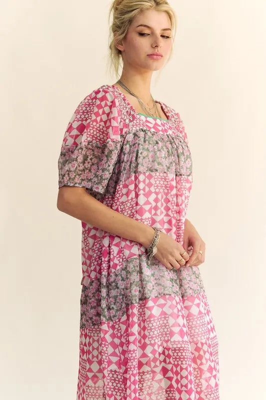 Davi & Dani Multi Floral Square Neck Puff Sleeve Maxi Dress - Sydney So Sweet